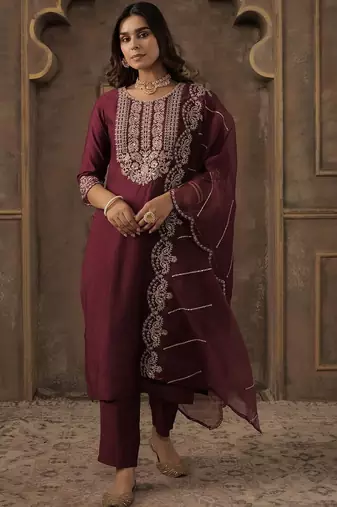 Women Ethnic Motifs Embroidered Kurta with Trousers & Dupatta