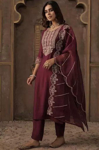 Women Ethnic Motifs Embroidered Kurta with Trousers & Dupatta