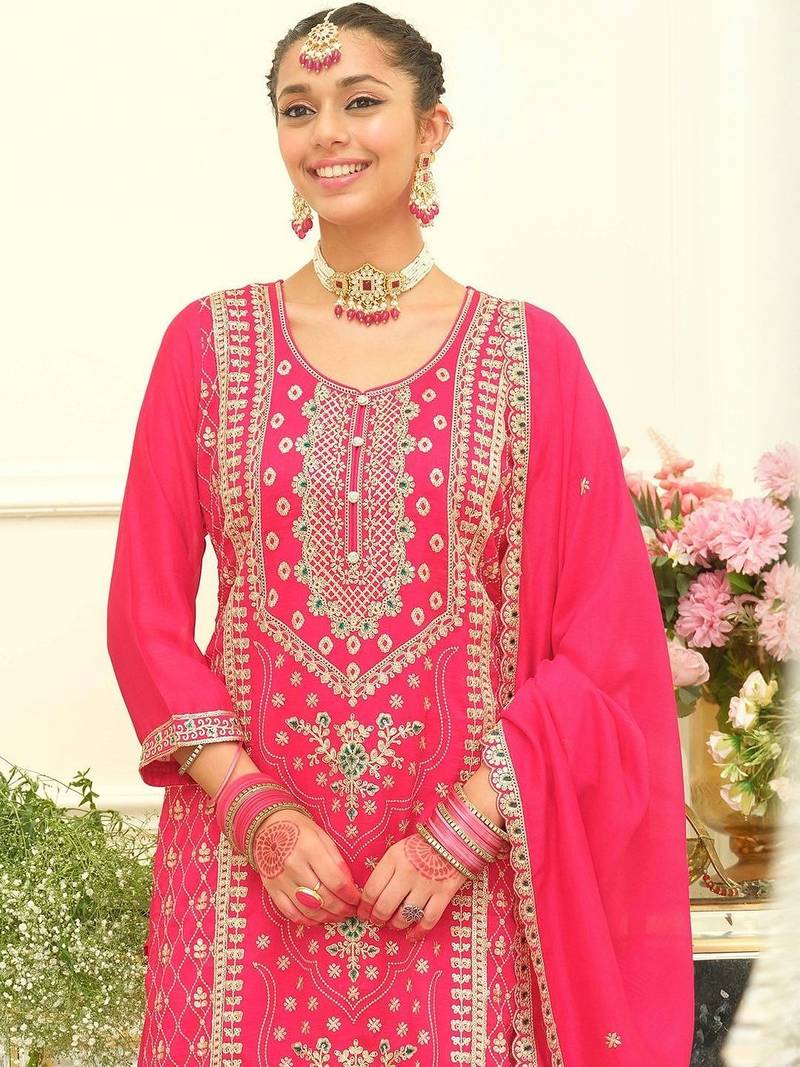 Women Ethnic Motifs Embroidered Regular Kurta with Palazzos & With Dupatta
