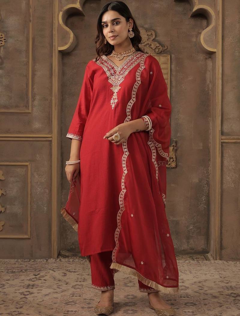 Women Ethnic Motifs Embroidered Kurta with Trousers & Dupatta