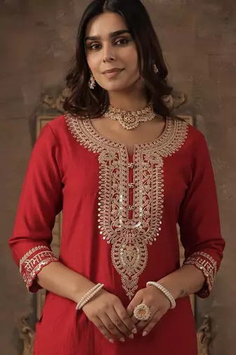 Women Ethnic Motifs Embroidered Kurta with Trousers