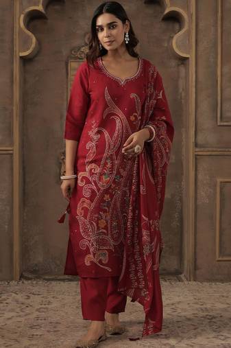 Women Ethnic Motifs Printed Regular Sequinned Kurta with Trousers & Dupatta