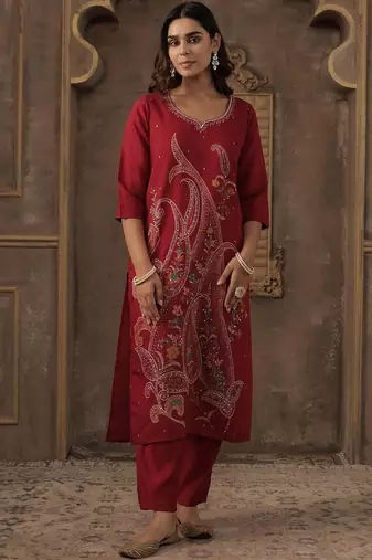 Women Ethnic Motifs Printed Regular Sequinned Kurta with Trousers & Dupatta