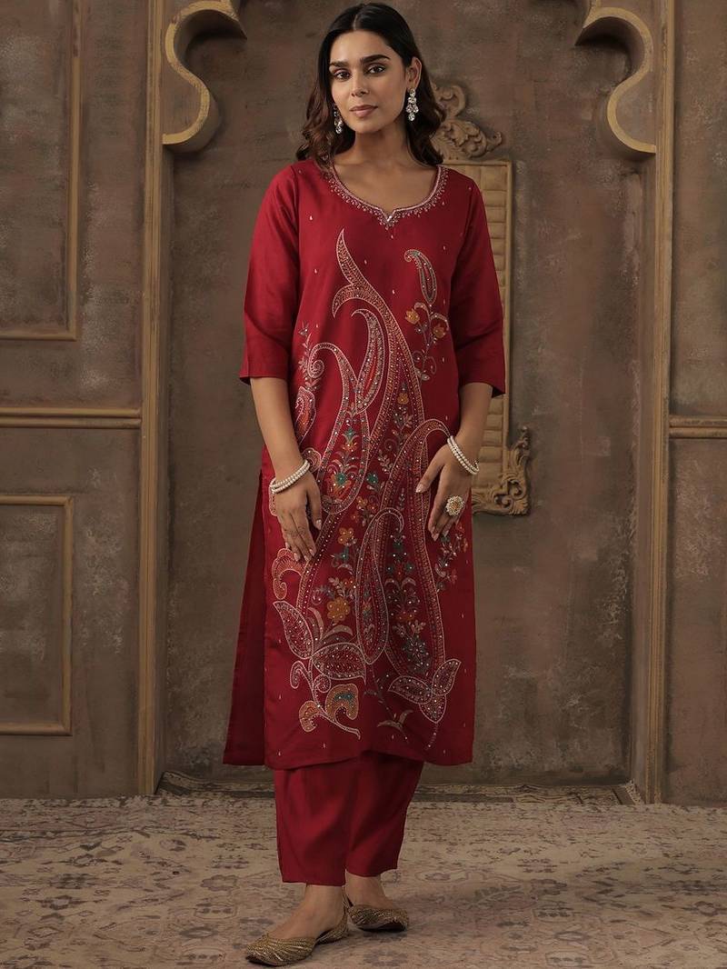 Women Ethnic Motifs Printed Regular Sequinned Kurta with Trousers & Dupatta