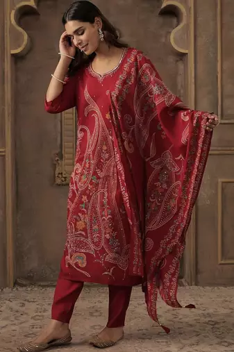 Women Ethnic Motifs Printed Regular Sequinned Kurta with Trousers & Dupatta