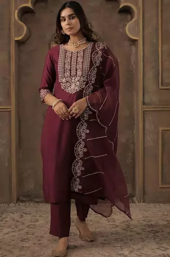 Women Ethnic Motifs Embroidered Kurta with Trousers & Dupatta