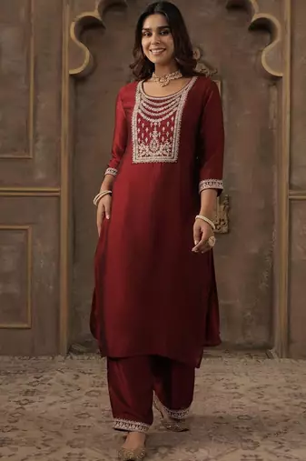 Women Ethnic Motifs Embroidered Kurta with Palazzo
