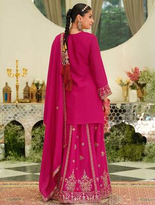 Floral Embroidered Sequinned Chinon Straight Kurta With Sharara & Dupatta 3