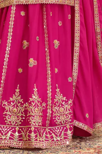Floral Embroidered Sequinned Chinon Straight Kurta With Sharara & Dupatta