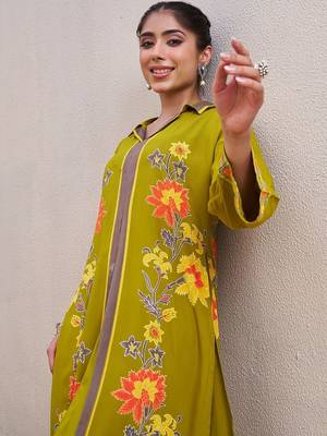 Women Floral Printed Shirt Collar Straight Kurta with Palazzos 1