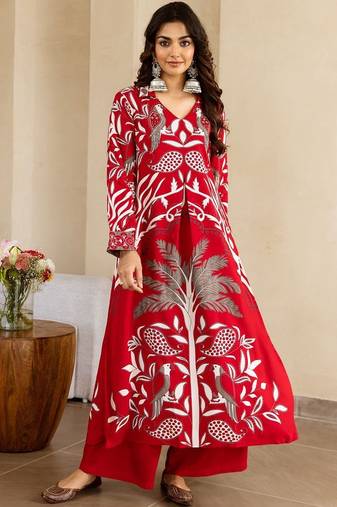 Floral Printed V-Neck Kurta with Palazzos