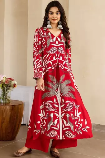 Floral Printed V-Neck Kurta with Palazzos