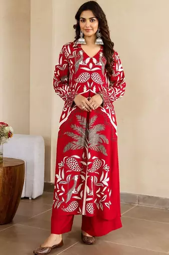 Floral Printed V-Neck Kurta with Palazzos