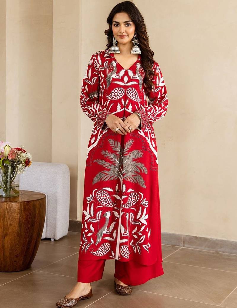 Floral Printed V-Neck Kurta with Palazzos