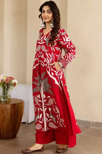 Floral Printed V-Neck Kurta with Palazzos