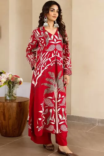Floral Printed V-Neck Kurta with Palazzos