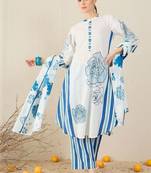 Floral Printed Pure Cotton Kurta With Trouser & Dupatta