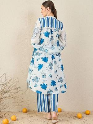 Floral Printed Pure Cotton Kurta With Trouser & Dupatta 4