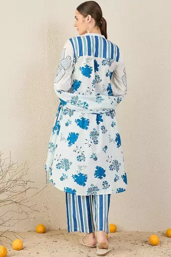 Floral Printed Pure Cotton Kurta With Trouser & Dupatta