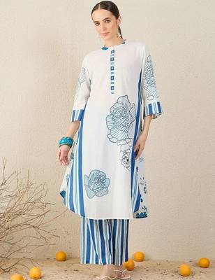 Floral Printed Pure Cotton Kurta With Trouser & Dupatta 6