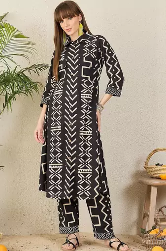 Women Printed Regular Pure Cotton Kurta With Trousers Kurta Sets