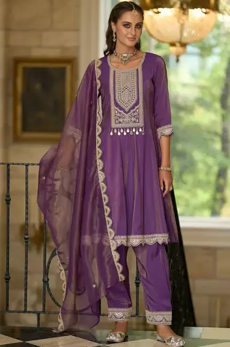Women Ethnic Motifs Embroidered A-Line Kurta with Palazzos & Dupatta