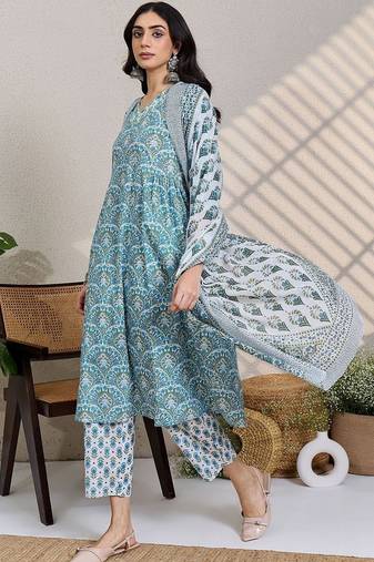 Ethnic Motifs Printed Thread Work  Cotton Kurta With Trousers &