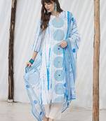 Women Geometric Dyed Cotton Kurta with Trousers & Dupatta