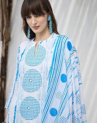 Women Geometric Dyed Cotton Kurta with Trousers & Dupatta 2