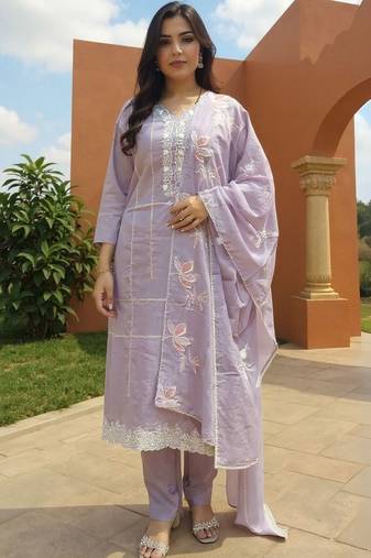Women Ethnic Motifs Embroidered Cotton Kurta with Trousers & Dupatta