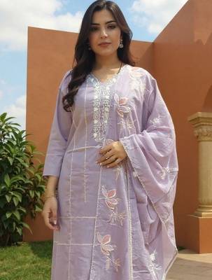Women Ethnic Motifs Embroidered Cotton Kurta with Trousers & Dupatta 2