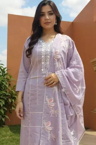Women Ethnic Motifs Embroidered Cotton Kurta with Trousers & Dupatta