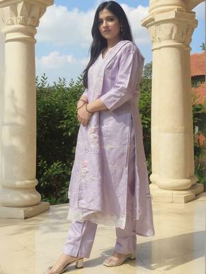 Women Ethnic Motifs Embroidered Cotton Kurta with Trousers & Dupatta 3