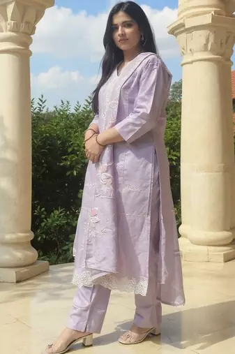 Women Ethnic Motifs Embroidered Cotton Kurta with Trousers & Dupatta