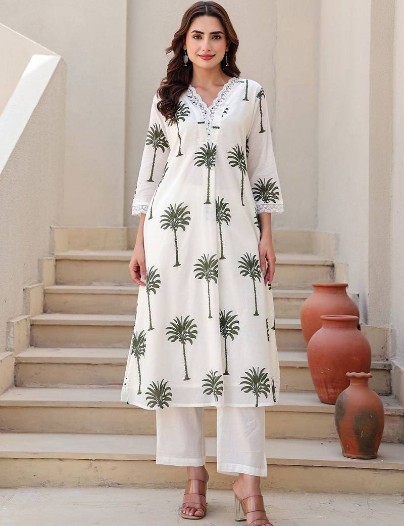 Women Ethnic Motifs Printed Cotton A-Line Kurta with Trousers