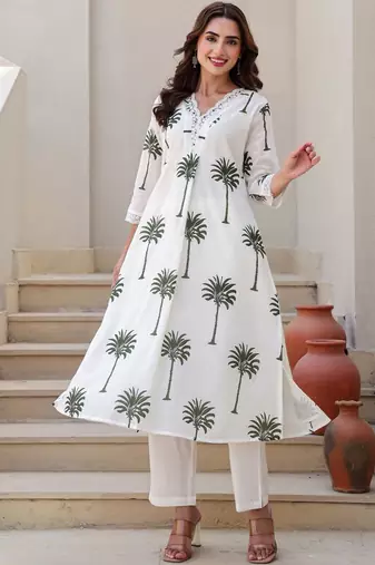 Women Ethnic Motifs Printed Cotton A-Line Kurta with Trousers