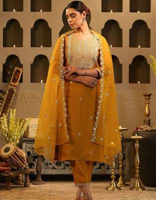 Women Ethnic Motifs Embroidered Regular Sequinned Kurta with Trousers & Dupatta 1