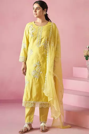 Women Ethnic Motifs Embroidered Regular Thread Work Kurta with Trousers & With Dupatta