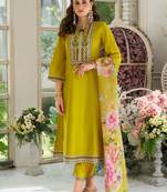 Women Embroidered Thread Work Kurta with Trousers & Dupatta