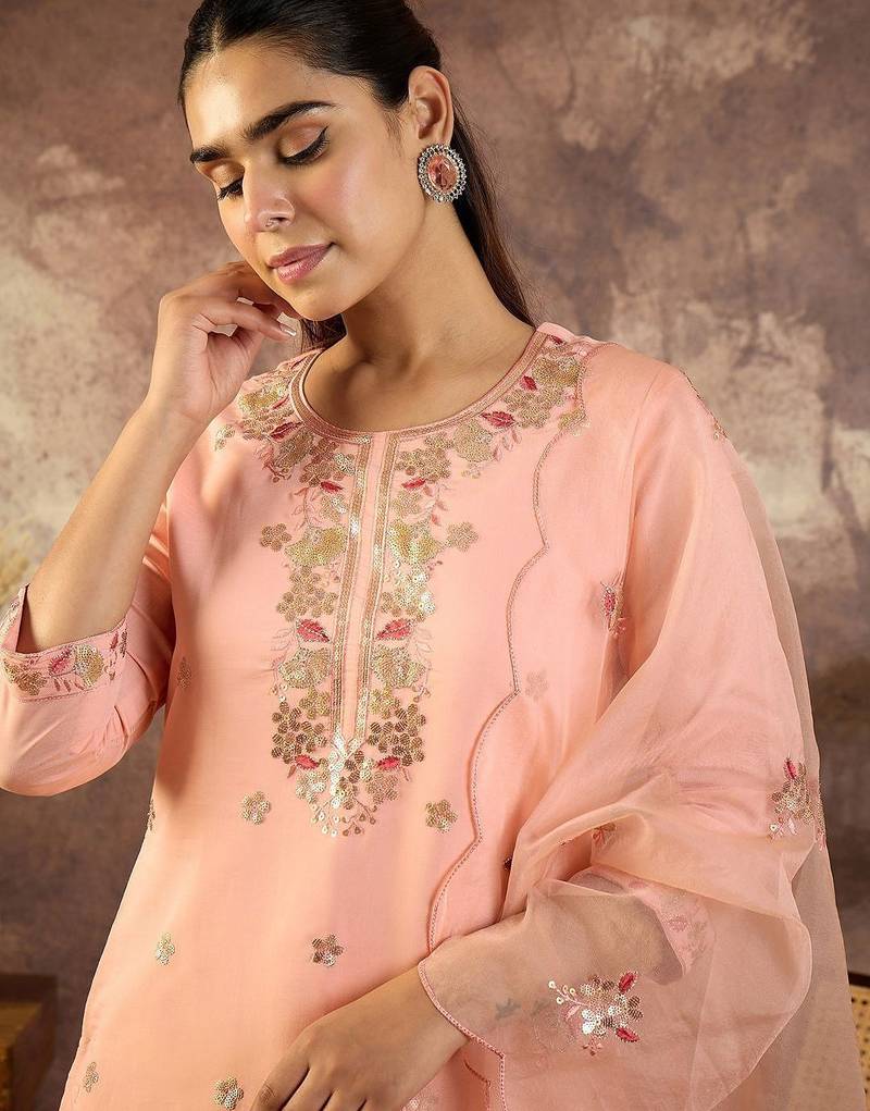 Women Floral Embroidered Kurta with Trousers & Dupatta