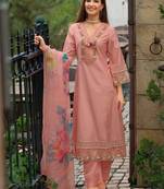 Women Floral Embroidered Regular Thread Work Kurta with Trousers & With Dupatta