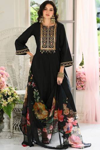 Women Ethnic Motifs Regular Sequinned Kurta with Trousers & With Dupatta