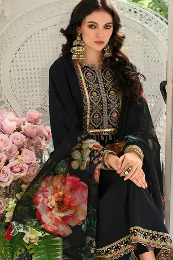 Women Ethnic Motifs Regular Sequinned Kurta with Trousers & With Dupatta