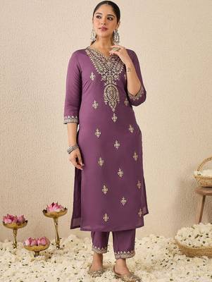 Women Embroidered Sequinned Regular Straight Kurta With Trousers & Dupatta 6
