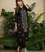 Women Ethnic Motifs Embroidered Regular Black Thread Work Kurta with Trousers