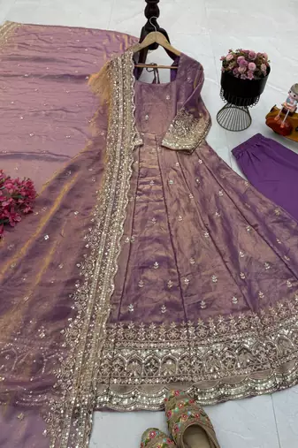 onion pink fendy silk embroidered stitched sharara kurta and duppta set