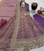 Lavender fendy silk embroidered stitched kurta set