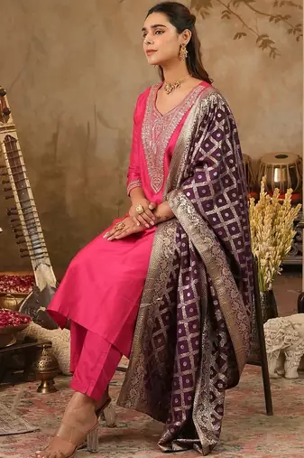 Women Ethnic Motifs Embroidered Regular Kurta with Trousers & Dupatta