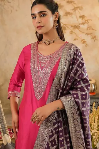 Women Ethnic Motifs Embroidered Regular Kurta with Trousers & Dupatta