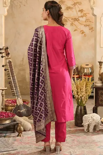 Women Ethnic Motifs Embroidered Regular Kurta with Trousers & Dupatta